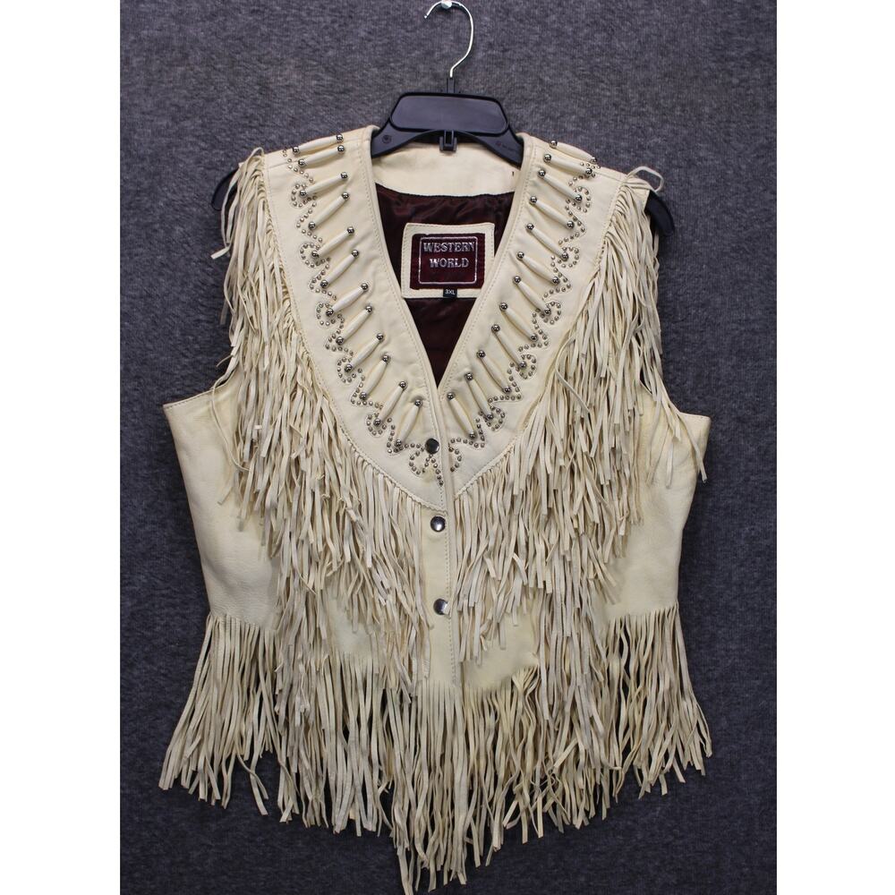 WESTERN WORLD BY SHAF SUEDE FRINGE MOTO CREAM VEST SIZE 3XL